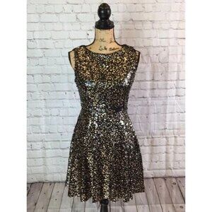 Hailey Logan Adrianna Papell  Dress Gold Black Sequins Cutout Back Cocktail 7/8